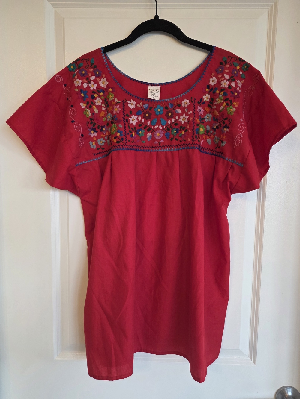 Embroidered Floral Red Women’s Tunic Top